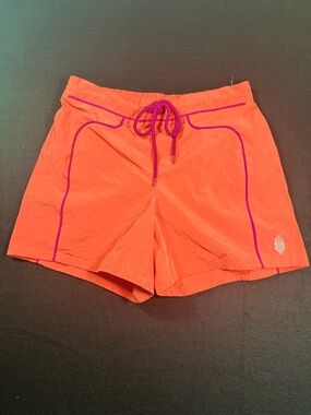 Free People Bright Coral Athletic Shorts with Magenta Trim